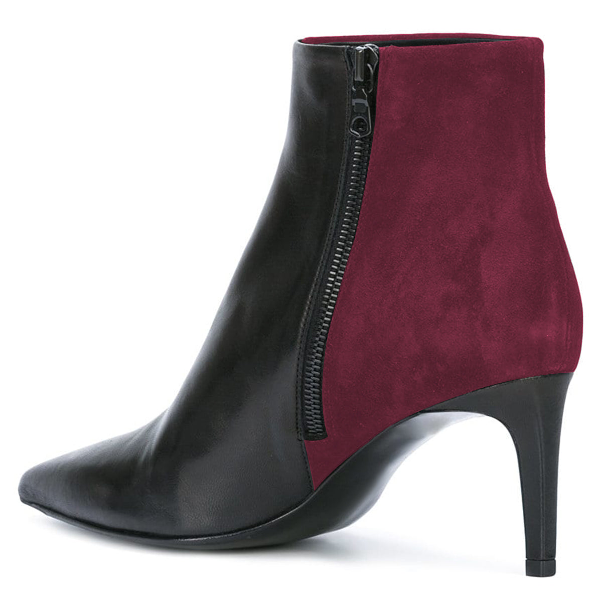 Black and Maroon Patchwork Stiletto Heel Ankle Boots