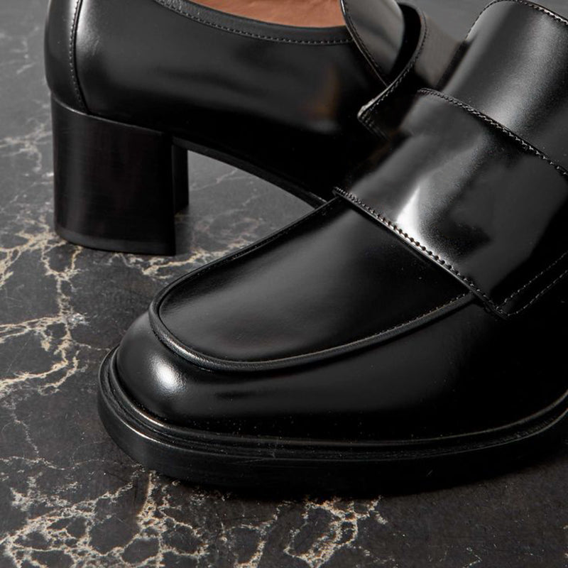 Black Heeled Loafers Slip-on Business Casual Shoes for Women