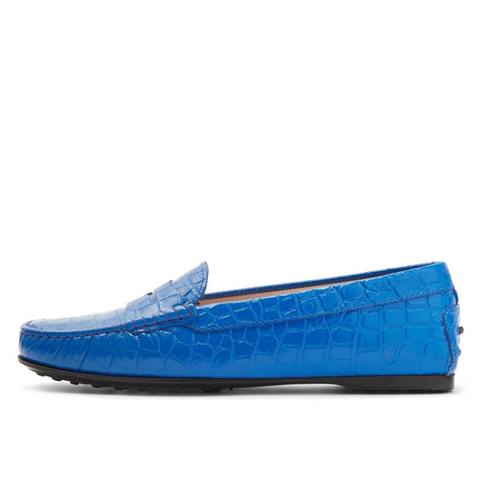Blue Croco Embossed Round Toe Casual Flats Penny Loafers for Women