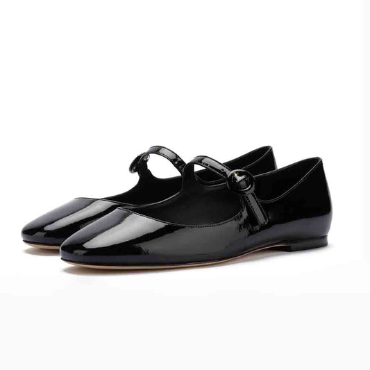 Black Vegan Patent Leather Square Toe Mary Jane Flats for Women
