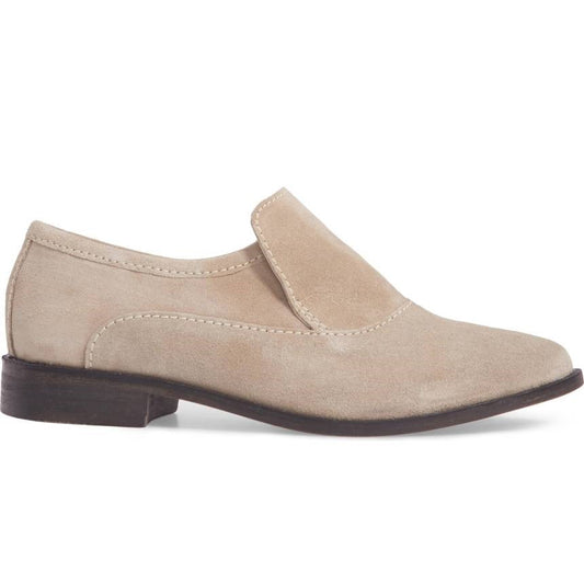 Khaki Vegan Suede Round Toe Slip-On Low Heel Women's Loafers