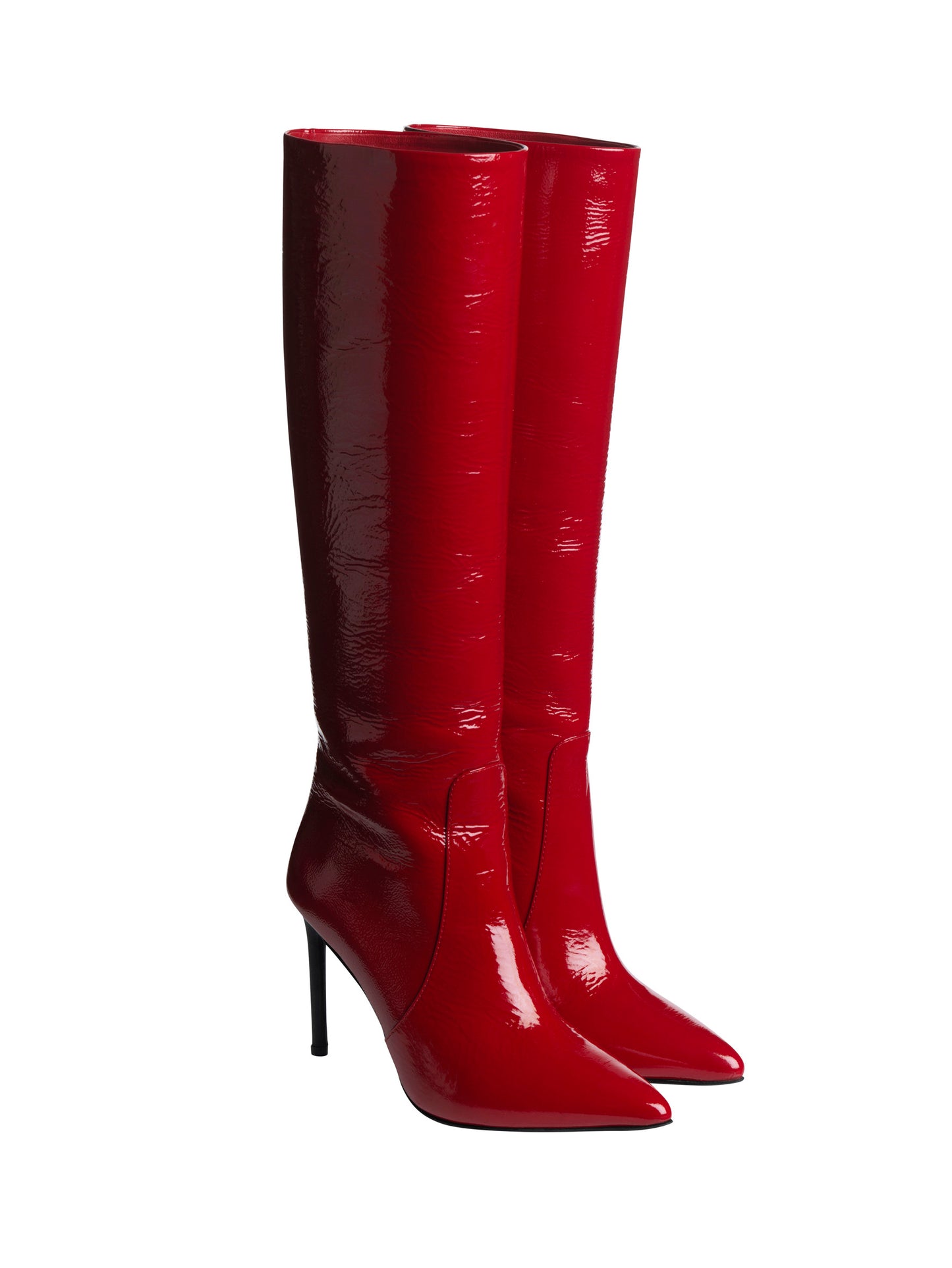 Red Pointed Toe Patent Leather Fashion Stilettos Knee High Boots