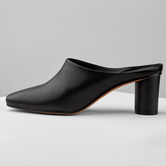 Black Closed Square Toe Cylinder Heel Slip-On Women's Mules Shoes