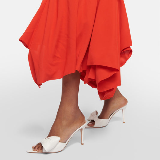 White Half Bowknot Peep Toe Stiletto Heel Slip-On Womens Mules Shoes