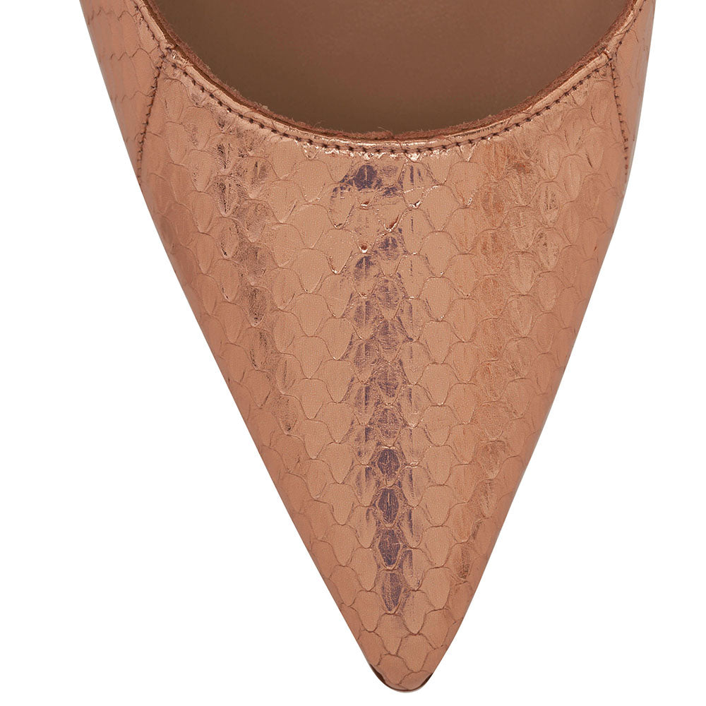 Women's Rose Gold Pointy Toe Copper Embossed Pumps Shoes