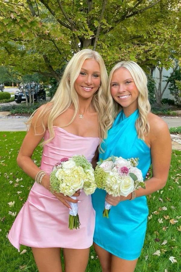 Strapless Pink Mini Cocktail Dress Short Prom Dresses