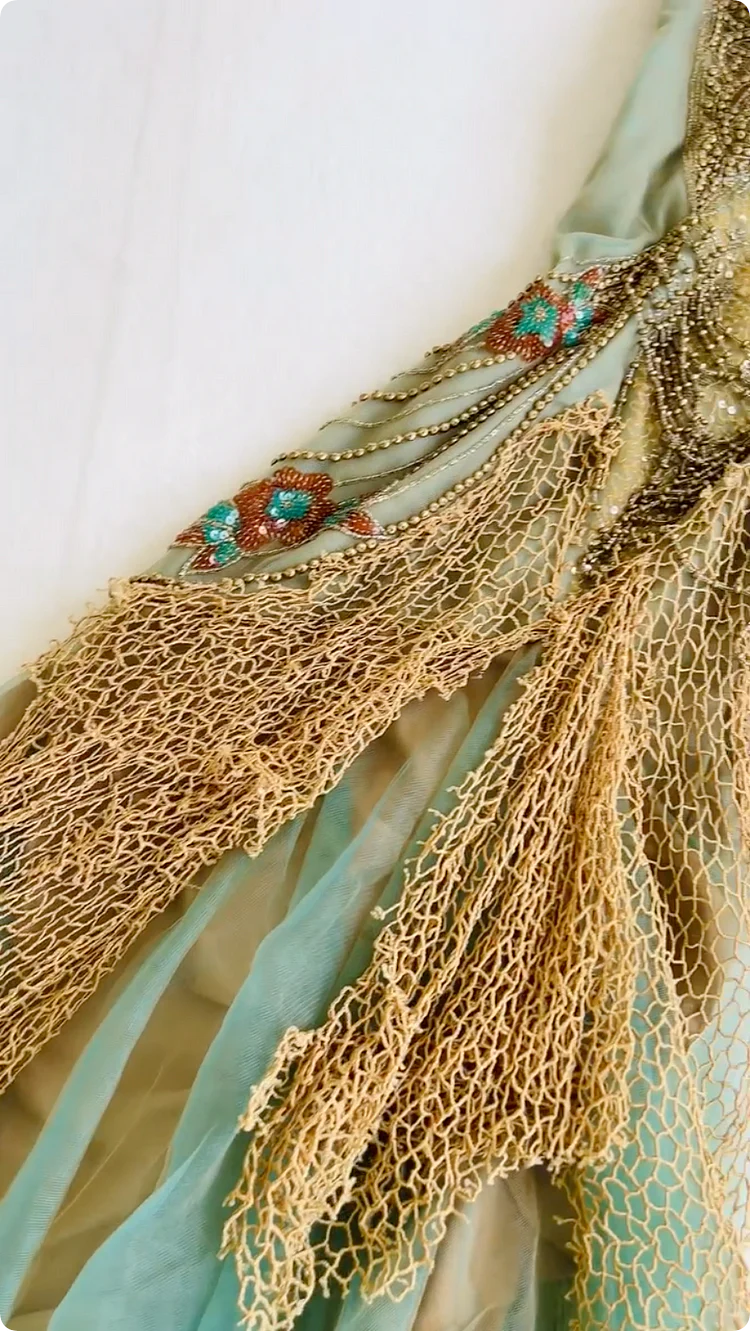 Vintage Green Beaded Chiffon Embroidery Prom Dress A-Line Spaghetti Strap Evening Dress Long Formal Dress TP4688