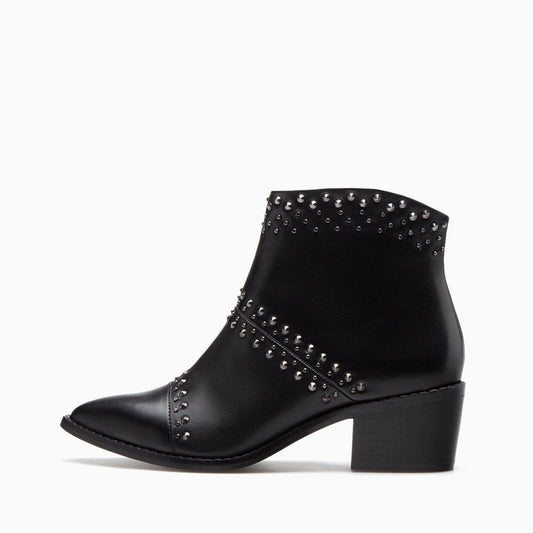 Black Studs Block Heel Ankle Boots