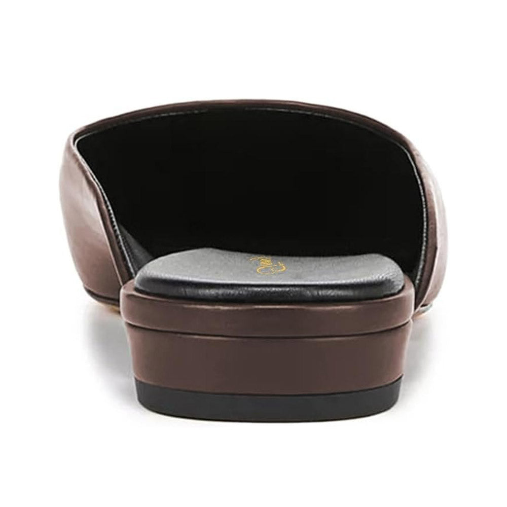 Women's Brown Vegan Leather Pointed Toe Casual Flat Mules