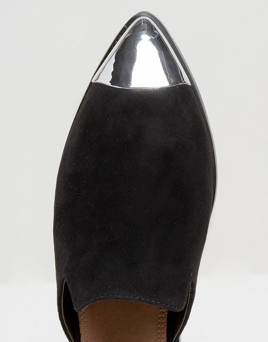 Black Vegan Suede Flat Mules Metallic Pointed Toe Loafers for Women