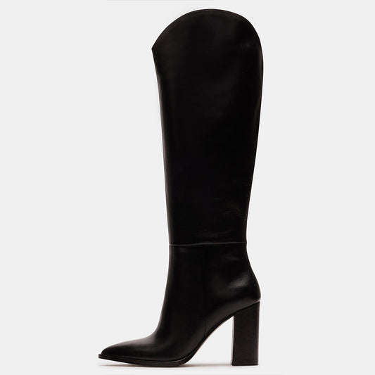 Black Pointed Toe Chunky Heel Fashion Knee High Boots for Women