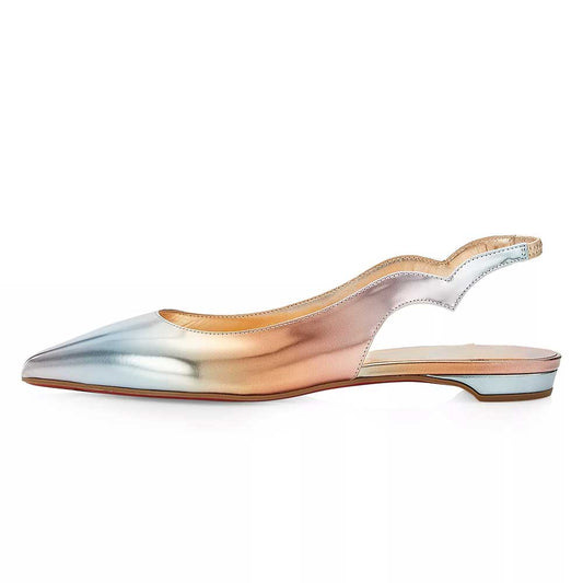 Lightweight Silver & Gold Pointed Toe Slingback Casual Flats