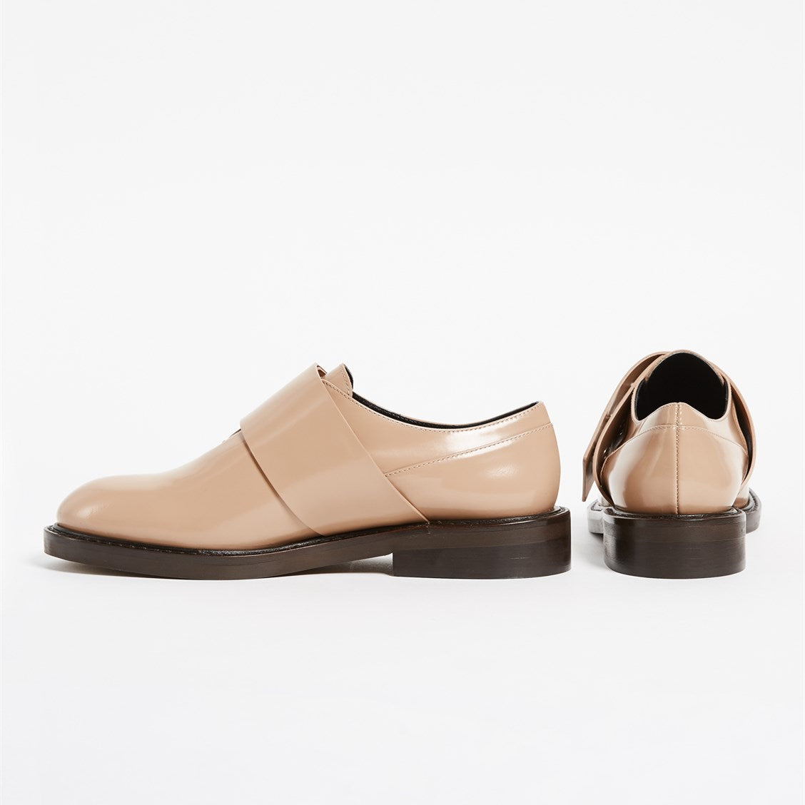 Beige Round Toe Agraffe Flats Women's Loafers