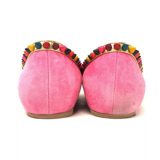 FSJ Women's Pink Vegan Suede Rivets Classic Pointed Toe Flats