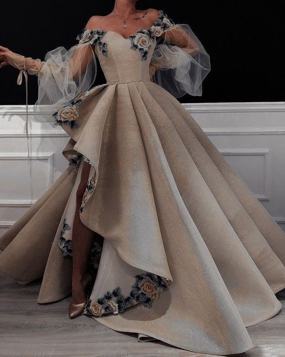 Elegant Sweetheart Floral Embroidery Off-the-shoulder Sweet 16 Quinceanera A-Line Tulle Floor-length Prom Dress Birthday Dress Evening Dress Ball Gown TP4545