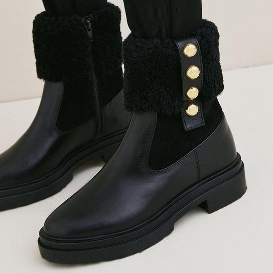 Black Chelsea Boots With Fuzzy Ankle Boots