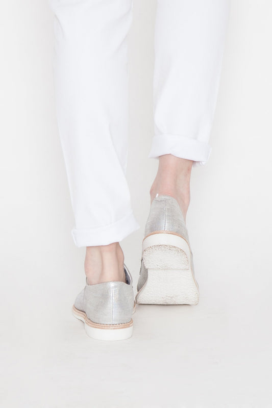 Silver Comfortable Fabric Vintage Flats Women's Oxfords