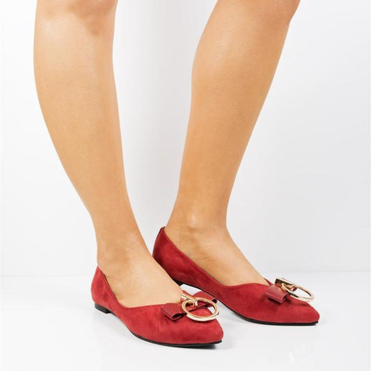 Red Pointy Toe Flats Comfortable Shoes with Bow
