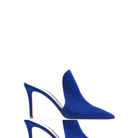 Blue Vegan Suede Pointed Toe Stiletto Heel Mule Loafers for Women