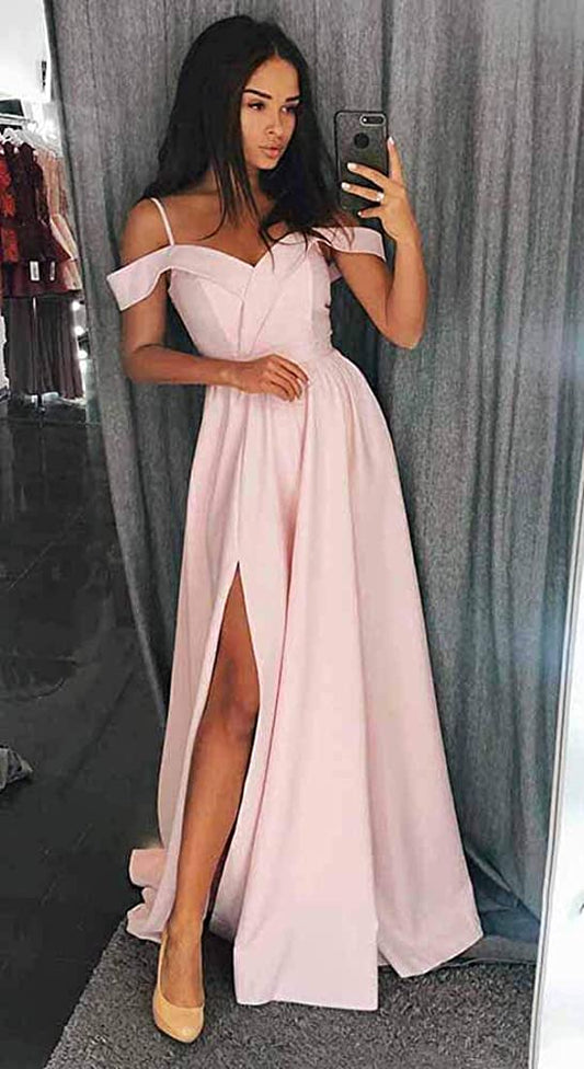 PM346,Off The Shoulder Satin Long Prom Evening Dresses