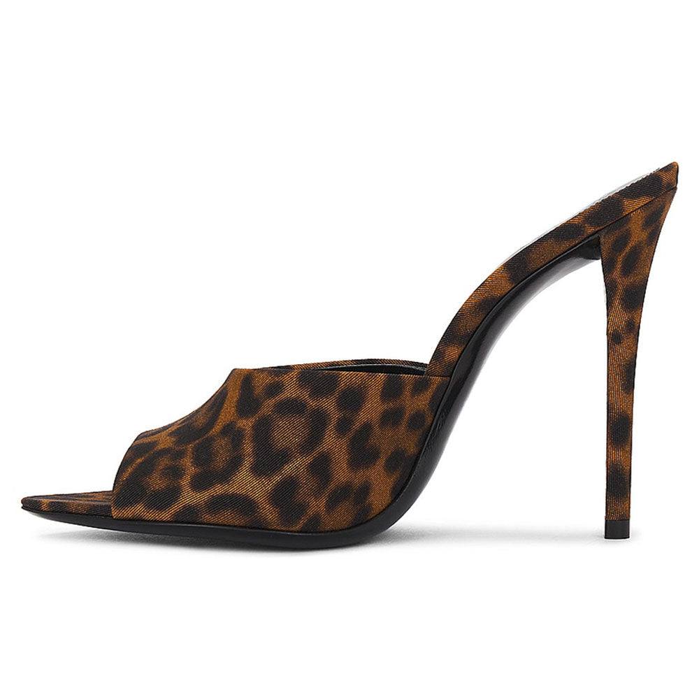 Black & Brown Leopard Print Pointy Toe Stiletto Heel Mules Sandals