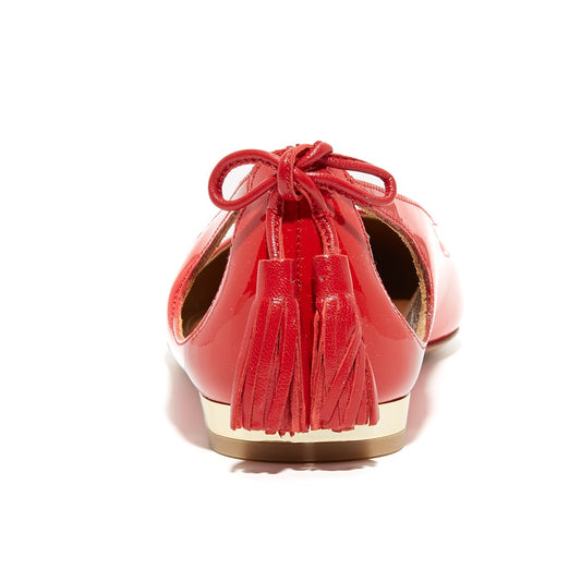 Red Patent Leather Cut Out Women's Pointed Toe Flats with Tassels