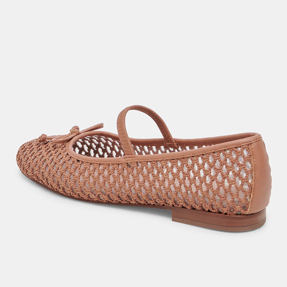 Nude Vegan Leather Round Toe Flat Stylish Woven Ballet Shoes