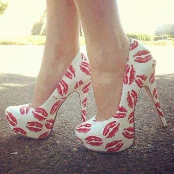 Women's Red Lips Print Stiletto Heels Platform Pumps by FSJ