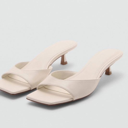 White Vegan Leather Square Toe Kitten Heel Sophisticated Mules