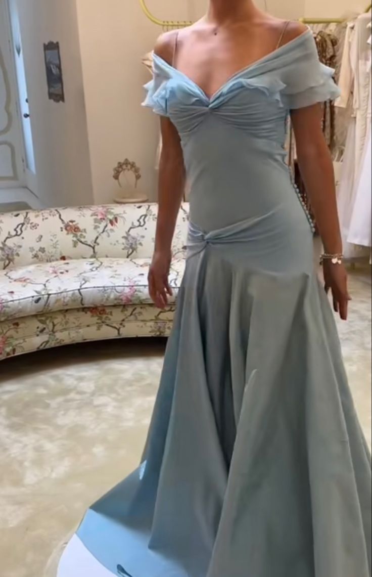 Blue Off-the-shoulder Elegant A-Line Long Prom Dress Birthday Dress cg25465