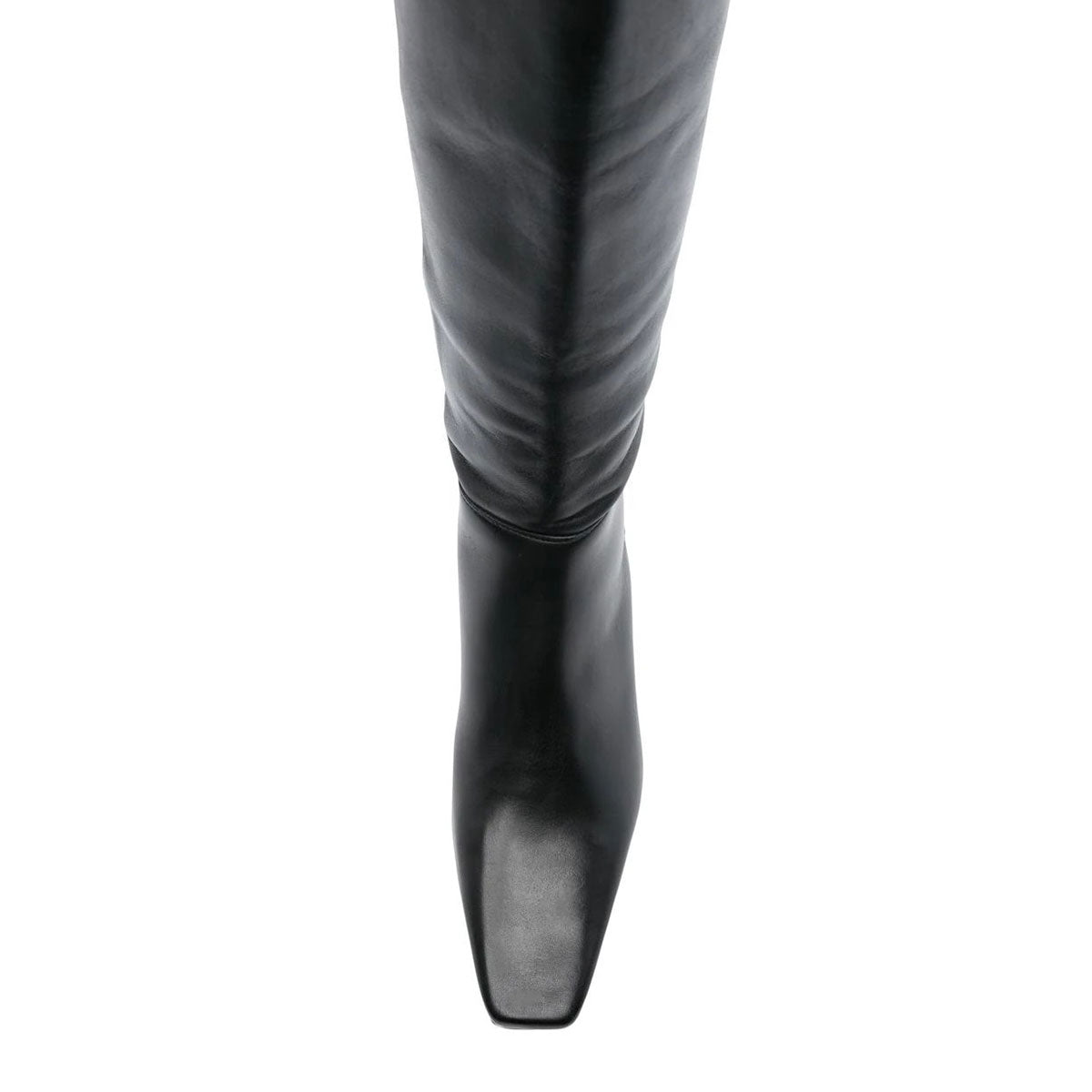 Black Vegan Leather Square Toe Kitten Heel Knee High Boots for Women