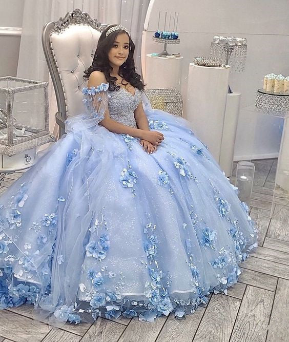 Sky Blue Pageant Gown Sweet 16 Dress Birthday Dresses Ball Gown Long Prom Dresses cg24903