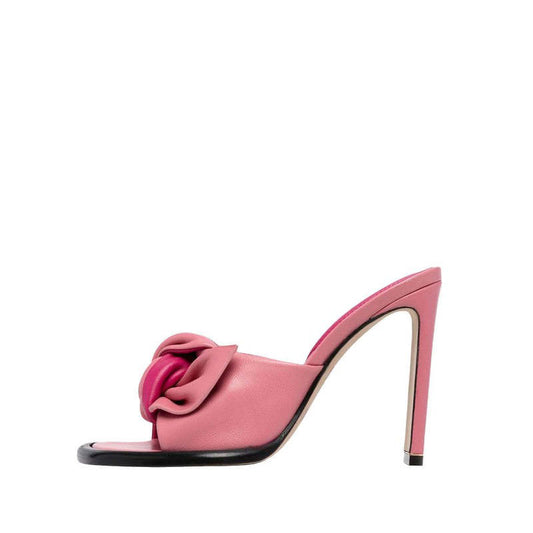 Women's Elegant Pink Open-Toe Knotted High Heel Mules Sandals