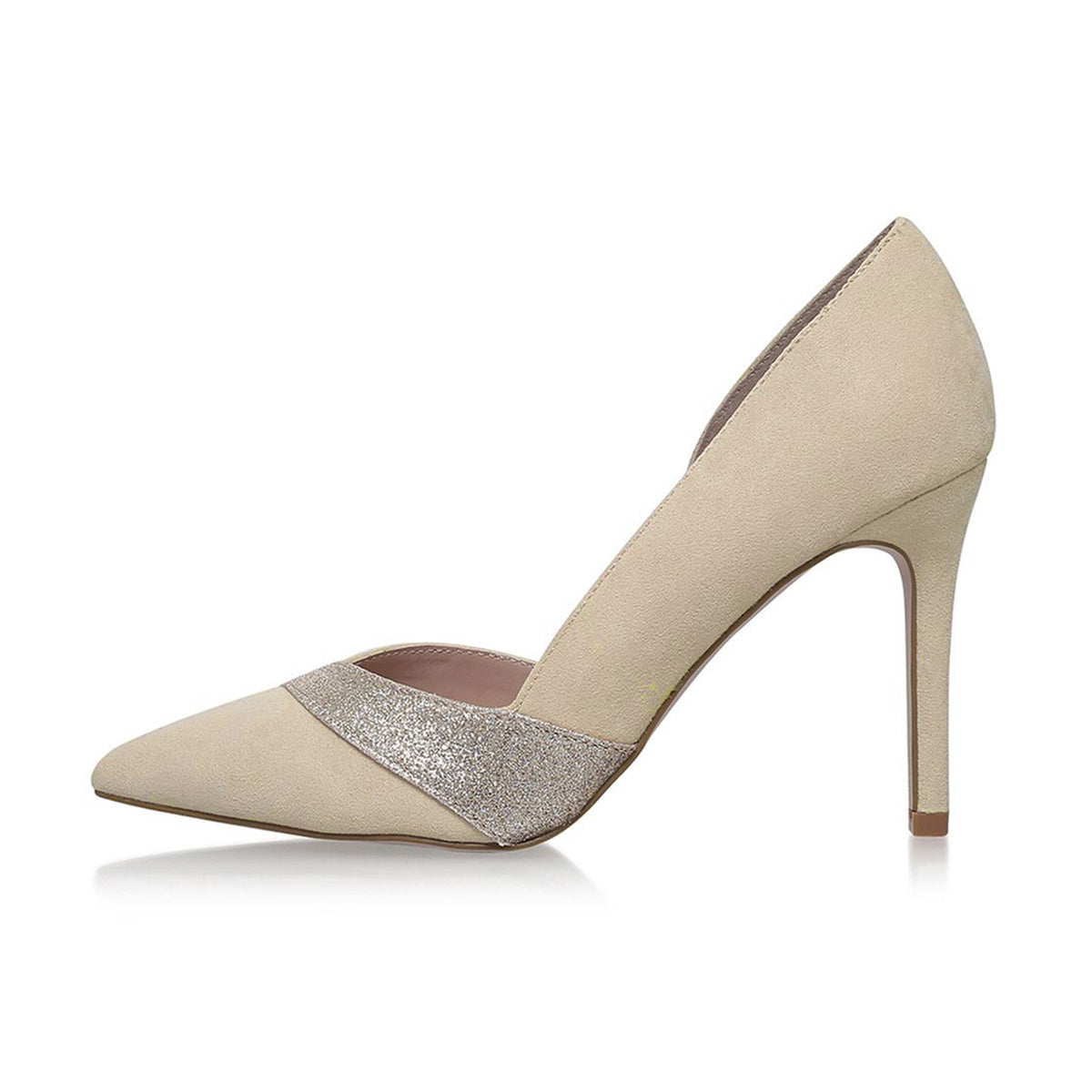 Yellow Court Shoes Pointed Toe D'Orsay Pumps Heels with Glitter Detail