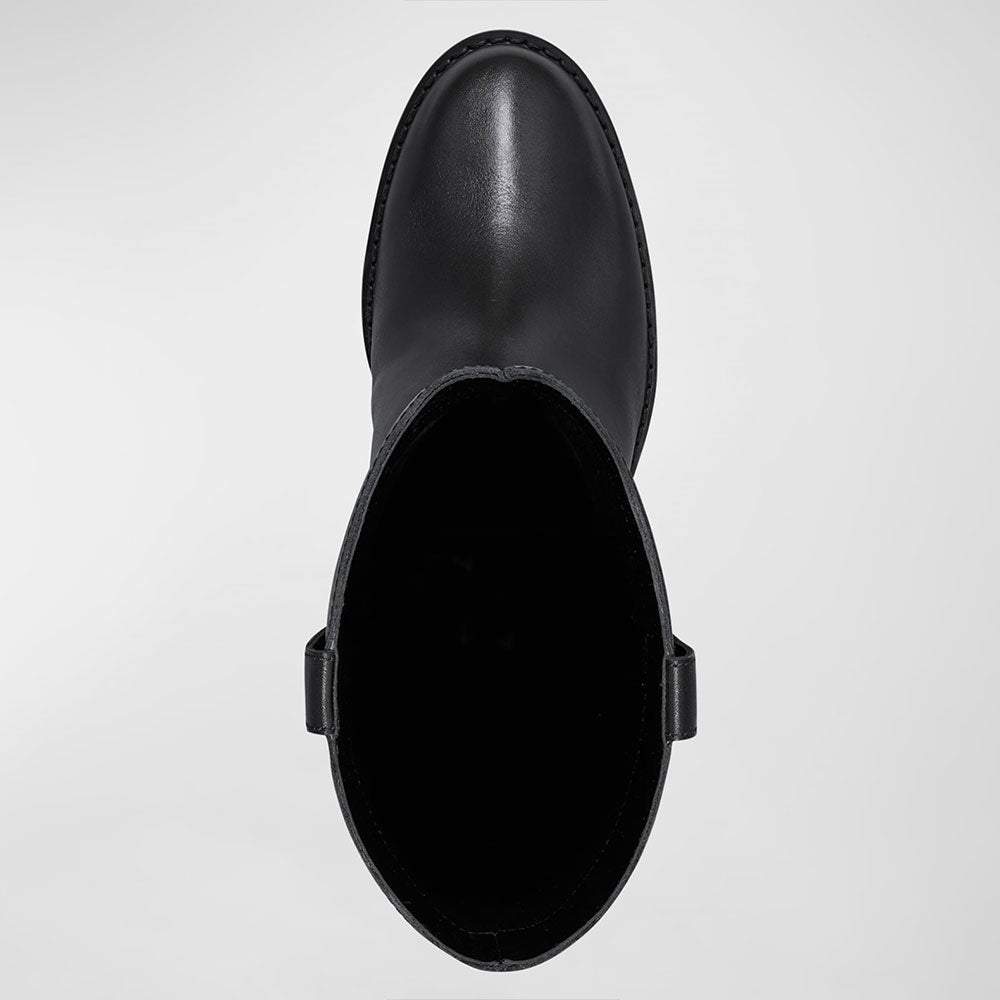 Black Round Toe Pull-on Block Heel Knee High Boots for Women