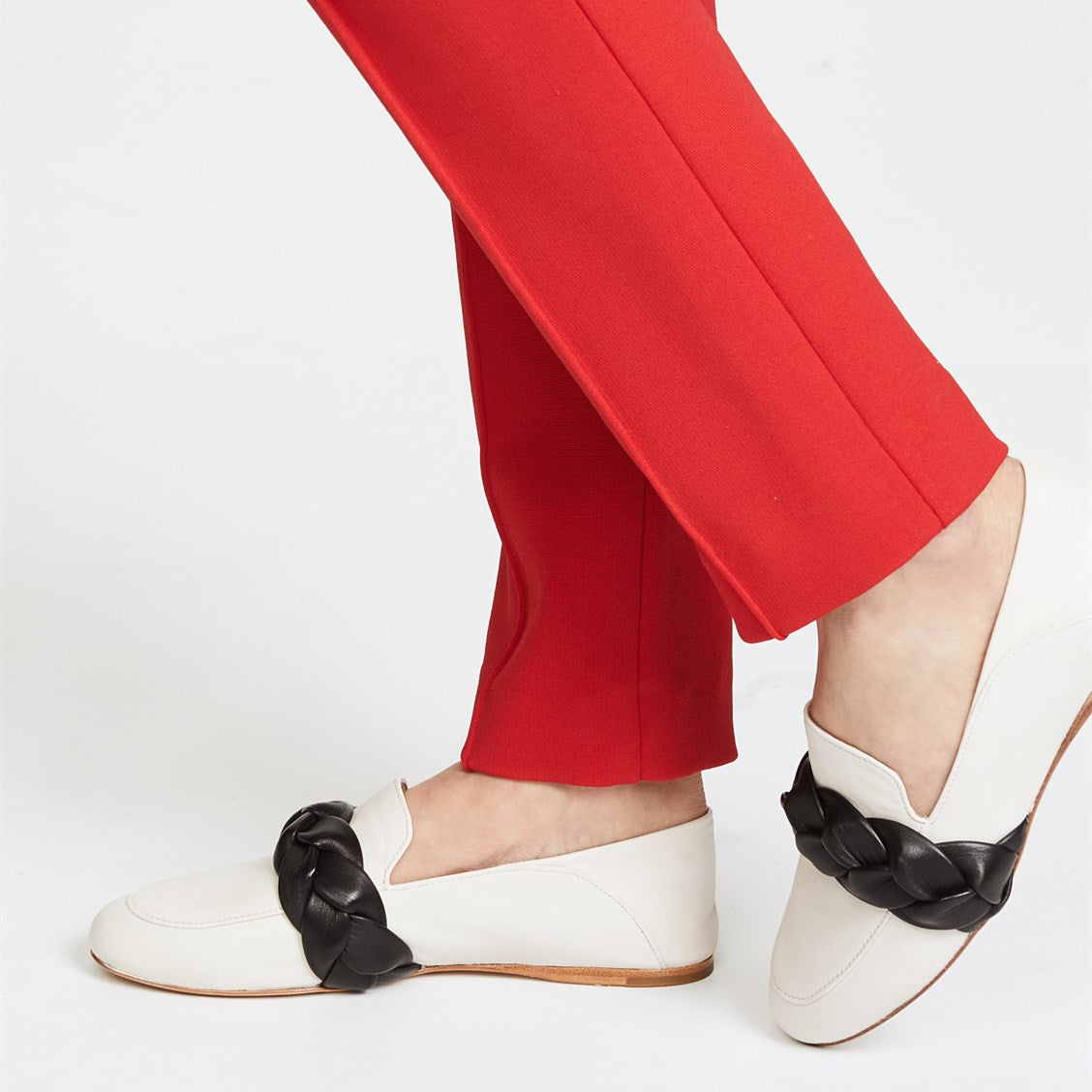 White Loafers for Women Round Toe Braided Strap Comfortable Flats