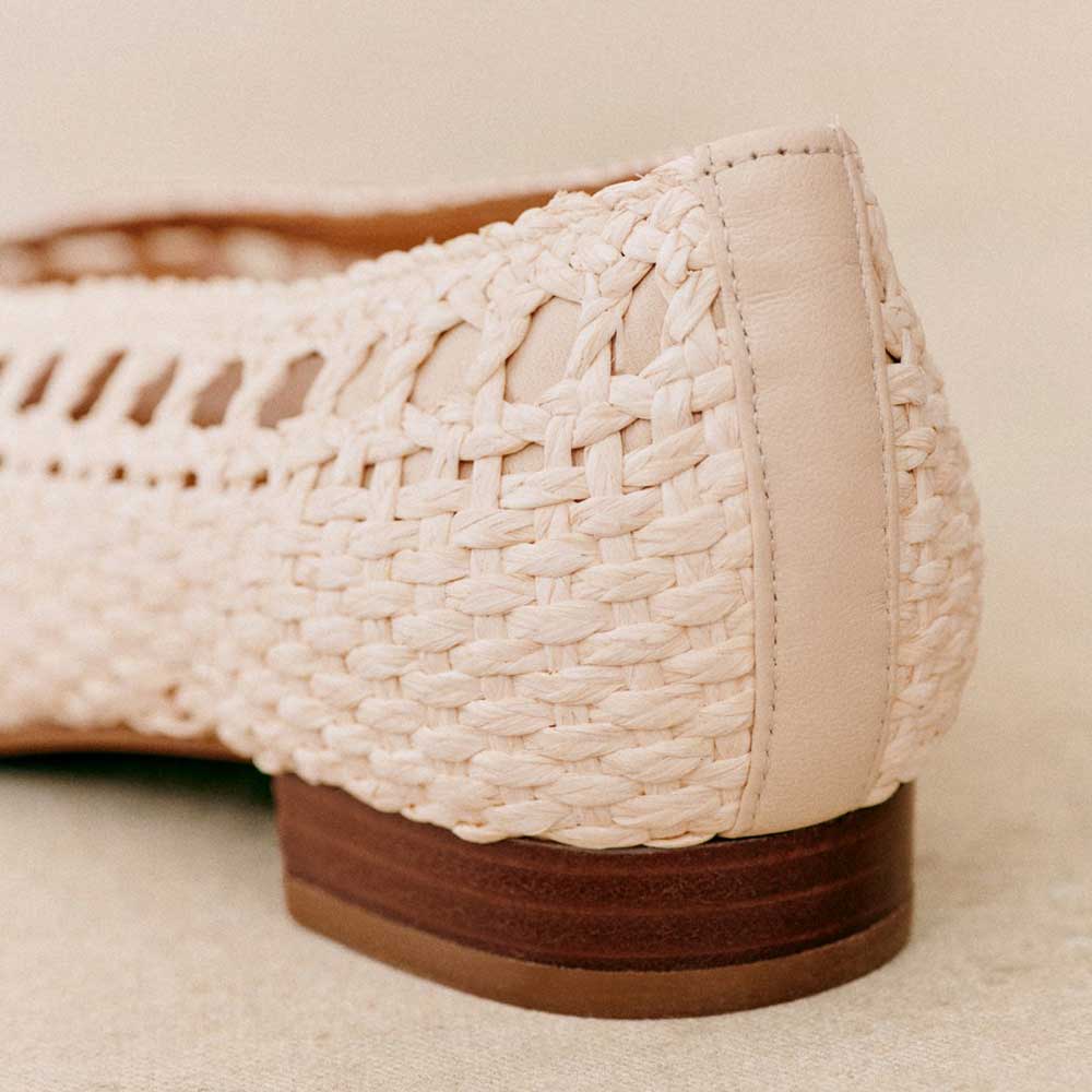 White Vegan Leather Pointed Toe Flat Slip-On Woven Shoes