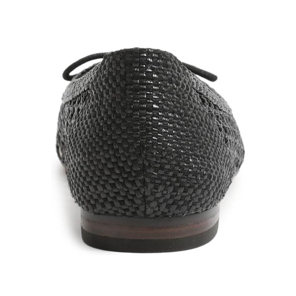 Chic Black Woven Square Toe Hollow Out Ballet Flats with Bow