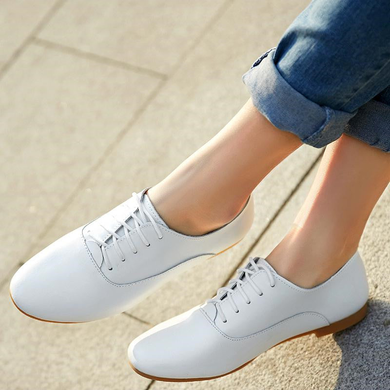 White School Shoes Lace Up Comfortable Flat Women's Oxfords