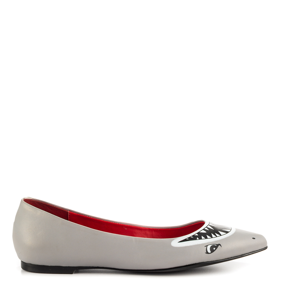 FSJ Grey Cute Shark Print Pointed Toe Flats for Women