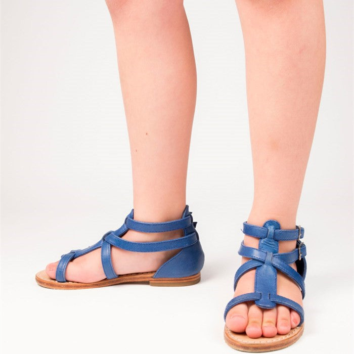 Cobalt Blue Open Toe Double Buckle Strap Flat Summer Sandals