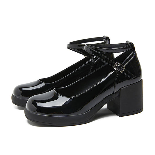 Black Closed Toe Chunky Heel Platform Ankle Strap Loafers