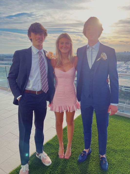 Cute Pink Spaghetti Strap Sheath Short Party Dress Cocktail Dress Homecoming Dress TP4374