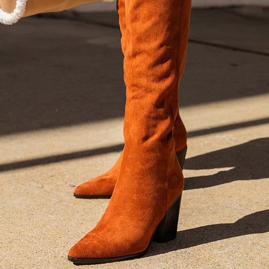 Orange Over The Knee Chunky Heel Boots