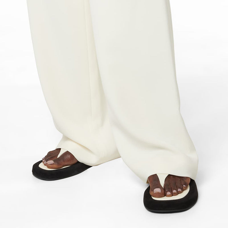 Women's Classic Ivory and Black Open Square Toe Flats Flip Flops