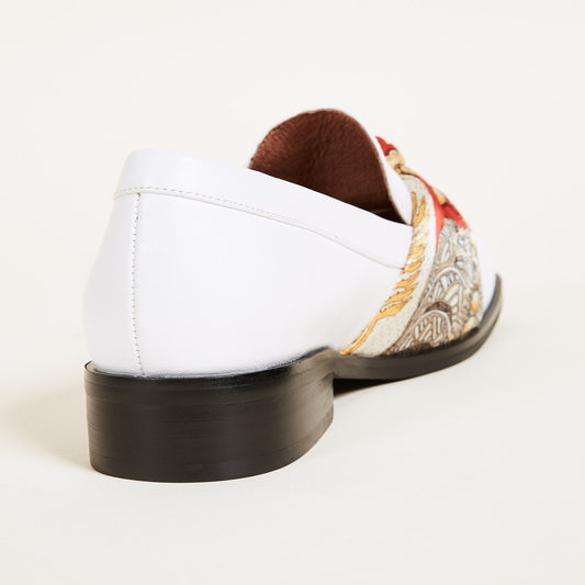 White Round Toe Scarves Strap Comfortable Flats Women's Loafers