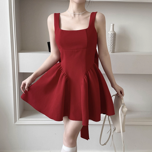 Vintage Burgundy Bow Decoration A-Line Short Summer Dresses Party Dress Homecoming Dress TP4364