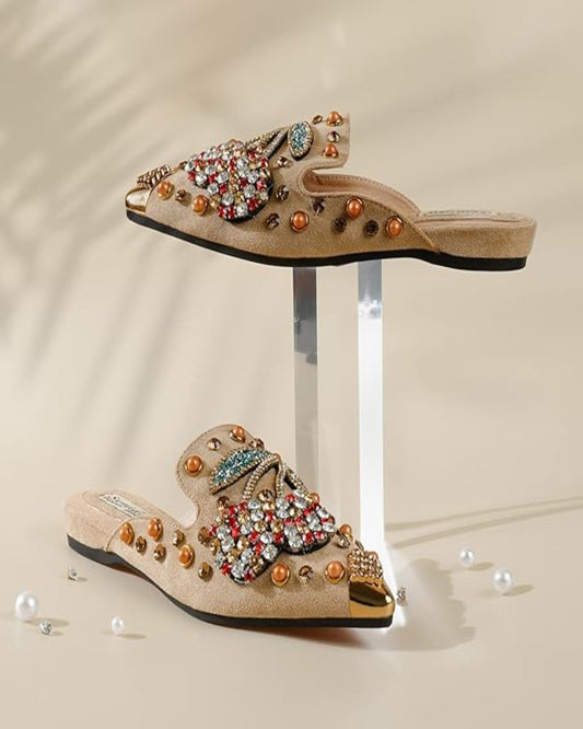 Greta Rhinestone Cherry Slippers In Apricot