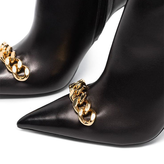 Black Vegan Leather Closed Toe Stiletto Heel Ankle Boots