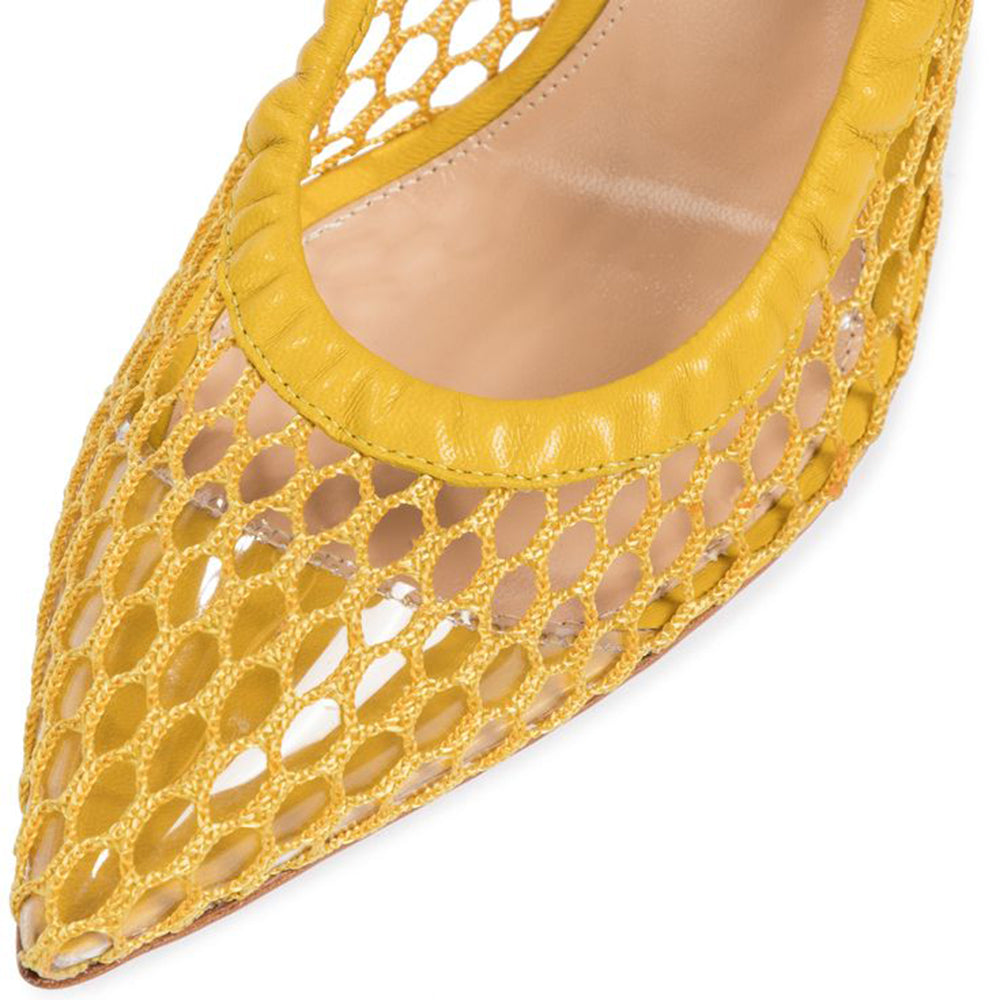 Yellow Mesh Closed Pointed Toe 4'' Stiletto Heel Pumps for Women